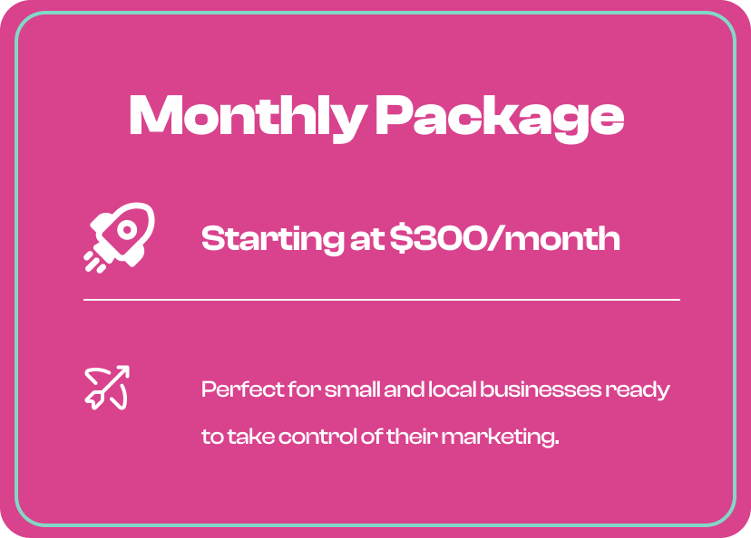 Monthly package offer for email marketing services, starting at $300/month, designed for small and local businesses to enhance their marketing efforts.