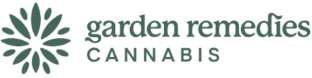 Garden Remedies logo featuring a stylized leaf design and the text "garden remedies CANNABIS," representing a brand focused on cannabis products.